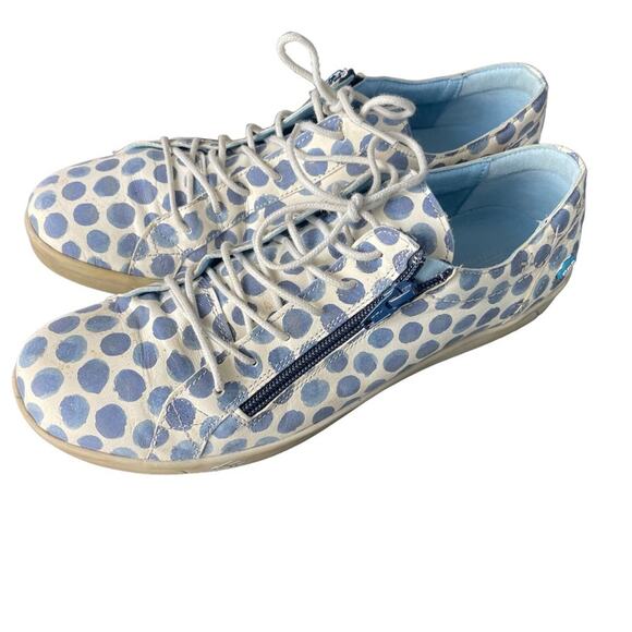 Cloud Footwear Italian Leather Blue & White Polka Dot Loafers Sneakers, US 10.5 - Picture 7 of 13